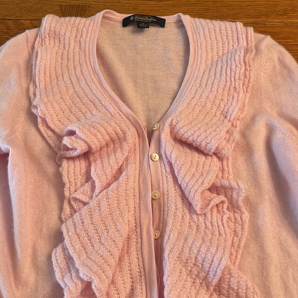 Like New 100% Cashmere Ruffled Cardigan Sweater (Brooks Brothers, Size S)